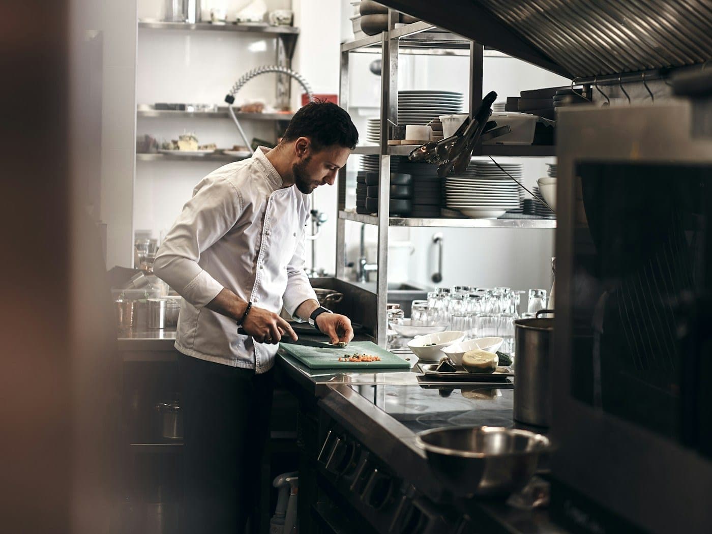 Morning preparation on a stainless steel bench